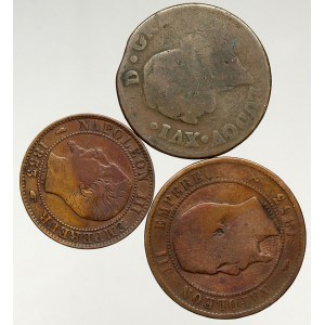 Francie, Napoleon III. (1852 - 1870). 5 centim 1853, 10 centim 1853 + blíže neurč. mince Ludvíka XVI.