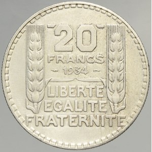 Francie, III. republika (1875 - 1940). 20 frank Ag 1934