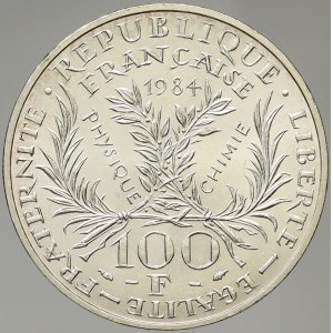 Francie, Republika (po r. 1940). 100 frank Ag 1984 Marie Curie