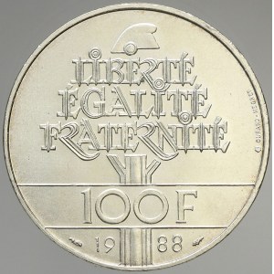 Francie, Republika (po r. 1940). 100 frank Ag 1988 svoboda, rovnost, bratrství