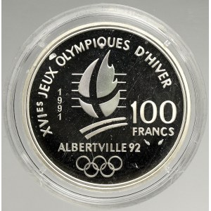 Francie, Republika (po r. 1940). 100 frank 1991 OH - skoky na lyžích