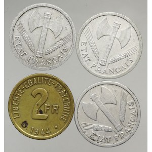 Francie, Republika (po r. 1940). 2 frank 1943 (2x), 1944, 1944 okupační