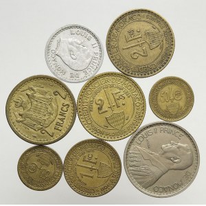 Monako, 20 Fr. 1947, 2 Fr. 1924, 1926, (1945), 1 Fr. 1924, (1943), 50 centim 1924, 1926