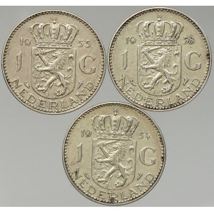 Nizozemí, Konvolut 1 guldenů 1954-1958 - vše Ag
