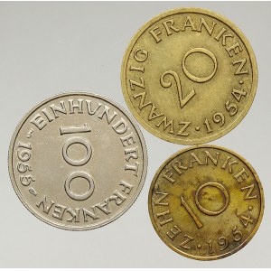 Sársko, 100 frank 1955, 20 frank 1954, 10 frank 1954