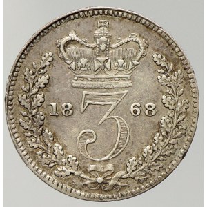 Velká Británie, Viktorie (1837 - 1901). 3 pence 1868