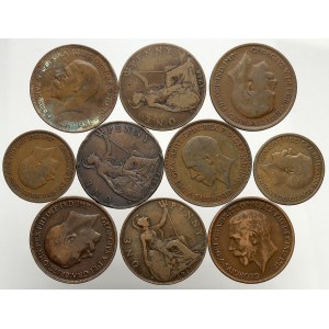 Velká Británie, Jiří V. (1910-1936). 1 pence 1917 (2x), 1918 (3x), 1921, 1936 (2x), 1/2 pence 1922, 1936,