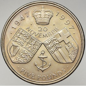 Velká Británie, Alžběta II. (1952-2022). 5 libra 1997 zlatá svatba