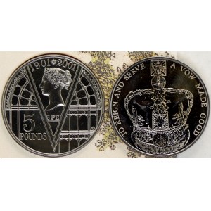 Velká Británie, Alžběta II. (1952-2022). 5 libra 2001 Viktorie, 2013 korunovace