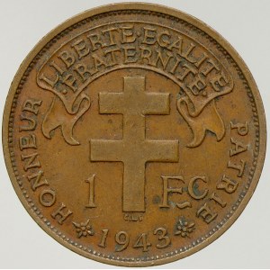 Francouzská rovníková Afrika, 1 Fr. 1943 (var. v opise LIBRE)