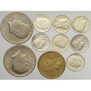 USA, 1 dollar 2000 P, 1/2 dollar 1971 D (2x), dime 1941, 44 (2x), 46 (2x), 64D (2x)