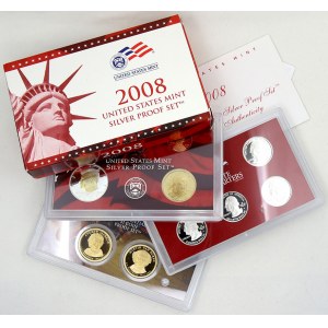 USA, Sada oběžných mincí 2008 S Ag, 1/4 dollarů a 1 dollarů prezidenti