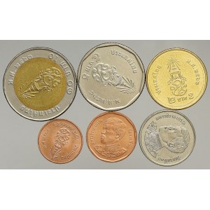 Thajsko, Rama X. (2019-). Konvolut oběžných mincí. 10, 5, 2, 1 baht a 50, 25 satang