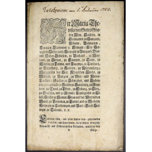 Cirkuláře a patenty, Marie Terezie. Patent - Vídeň, Tabakpatent, 1.2.1764, 34 stran, německy