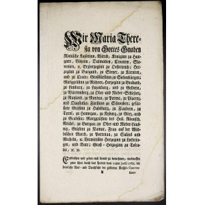 Cirkuláře a patenty, Marie Terezie. Patent - Vídeň, omezení platnosti nekonvenčních mincí. 4 strany, 1770, německy