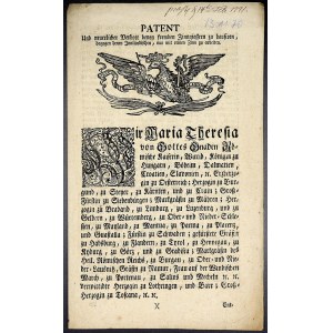 Cirkuláře a patenty, Marie Terezie. Patent - Opava, zákaz používání cínu a oxidů cínu z dovozu. 4 strany, 13.11.1770, německy