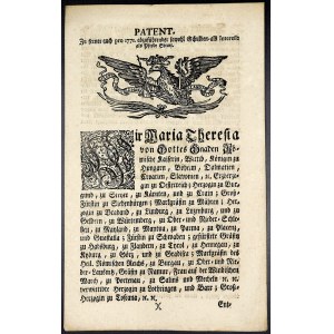 Cirkuláře a patenty, Marie Terezie. Patent - Opava, daň z dluhů a koní, 18.12.1770. 4 strany, německy