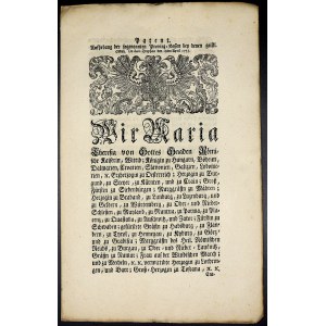 Cirkuláře a patenty, Marie Terezie. Patent - Opava, zrušení provinčních pokladen náboženských řádů. 18.4.1775, 6 stránek, německy