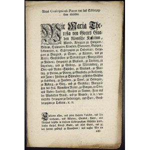 Cirkuláře a patenty, Marie Terezie. Patent - Opava, nový konskripční patent pro Slezsko. 20.9.1777, 4 strany, německy