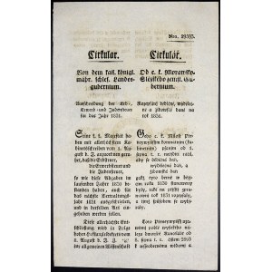 Cirkuláře a patenty, František II./I. Cirkulář - Brno, vypsání dědičné, výdělečné a židovské daně na rok 1831.