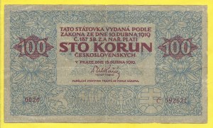 ČSR 1919 - 1938, 100 Kč 1919, s. 0020. H-12a