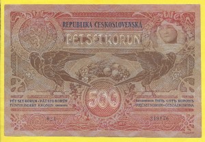 ČSR 1919 - 1938, 500 Kč 1919, s. 021. H-13aP2. padělek Meszároš