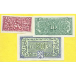 ČSR 1945 - 1953, 5, 10, 20 Kčs (1945), s. U/Z, R/F, NJ. H-70aS1, 71a1S1, 72aS1