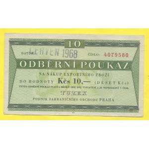 Tuzexové poukázky, 10 TKčs (ČERVEN 1968). Pelikán-TU49a