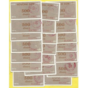 Bosna a Hercegovina, Travnik. 500 dinar b.d. (1992). Různá razítka. Barac-B121, 126, 130