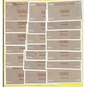 Bosna a Hercegovina, Travnik. 500 dinar b.d. (1992). Různá razítka. Barac-B121, 126, 130