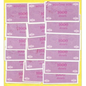 Bosna a Hercegovina, Travnik. 1000 dinar b.d. (1992). Různá razítka. Barac-B122, 127, 131