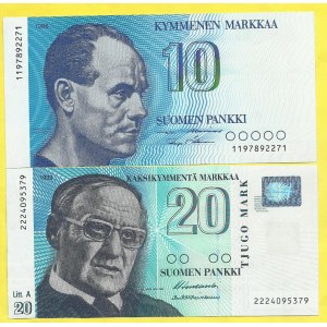 Finsko, 10 marek 1986, 20 marek 1993, lit.A. Pick-113a, 123