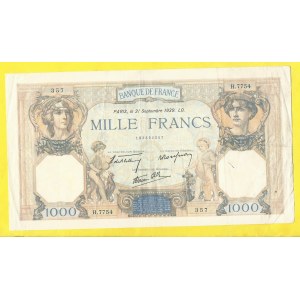 Francie, 1000 frank 21.9,1939. Pick-90c