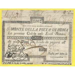 Itálie, Papežský stát. 10 scudi 1796. Pick-S308, v ohybech prodřená, slepená