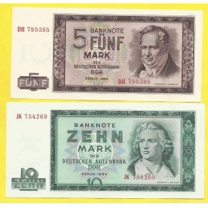 DDR, 5, 10 marek 1964, s. DH, JK. Grab.-DDR16a, DDR17a