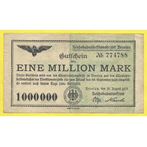Německo - dráhy, Breslau. 1.000.000 marek 1923. Grab.-003.2b
