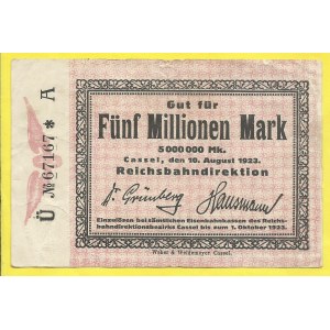 Německo - dráhy, Cassel. 5.000.000 marek 1923. Grab.-004.17b