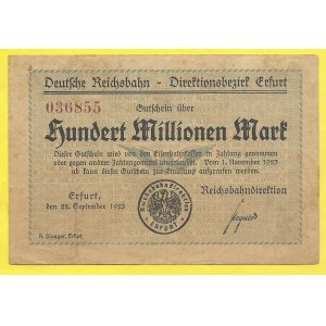 Německo - dráhy, Erfurt. 100.000.000 marek 1923. Grab.-007.5