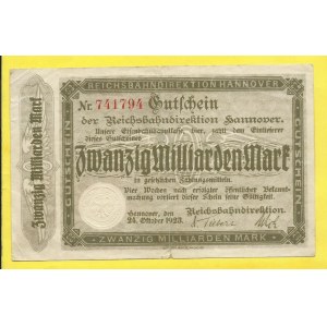 Německo - dráhy, Hannover. 20.000.000.000 marek 1923. Grab.-011.7a.