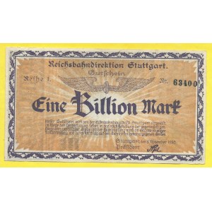 Německo - dráhy, Stuttgart. 1.000:000.000.000 marek 1923. Grab.-022.11