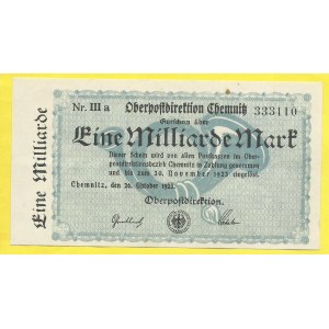 Německo - pošty, Chemnitz. 1.000.000.000 marek 1923. Grab.-501.2b