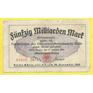 Německo - pošty, Halle. 50.000.000.000 marek 1923. Grab.-504.3b