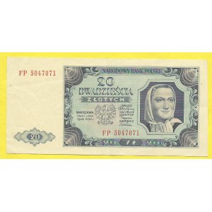 Polsko, 20 zlotych 1948, s. FP. Milcz-137f