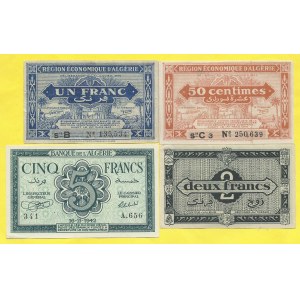 Alžírsko, 50 centimes, 1, 2, 5 franků 1942-4, Pick-91, 97a, 98a, 99a