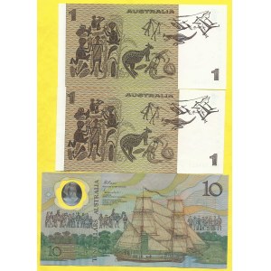 Austrálie, 1 dollar (1986) (2x), 10 dollar 1988. Pick-42d, 49b
