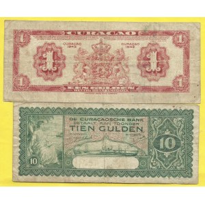 Curacao, 1 gulden 1942, 10 gulden 1939, Pick-23, 35a