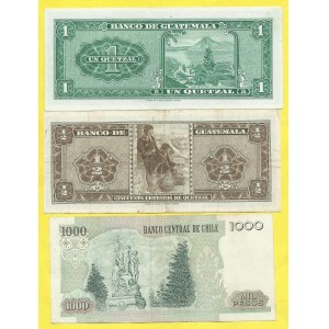 Guatemala, 1/2, 1 Quetzal 1968, 71. Pick-51e, 52h. Chile. 1000 pesos 1995. Pick-154f
