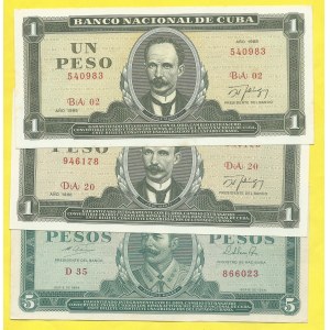 Kuba, 1, 1, 5 peso 1986, 88, 1964. Pick-102c, d, 95b