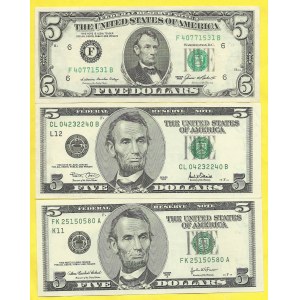 USA, 5 dollar 1985, 2001, 2003A. Pick-475, 510, 517b