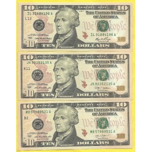 USA, 10 dollar 2006, 2009, 2013. Pick-525, 532, 540